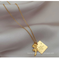 Shangjie OEM kalung Valentine's Day Necklace Fashion 18K Gold Plated Jewelry for Women Rose&Square Letter Pendant Necklace